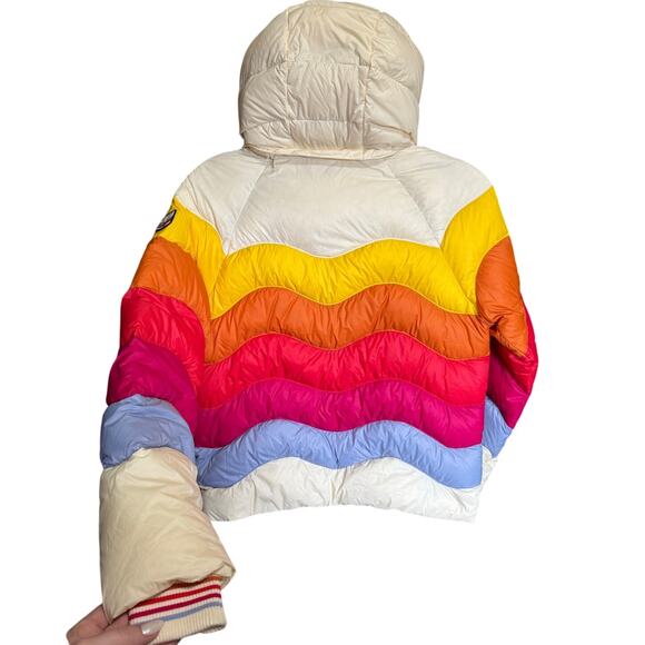 Marine Layer NEW ML X LF Apres Puffer Antique White Mullti Colorblock Size XS - Picture 10 of 15